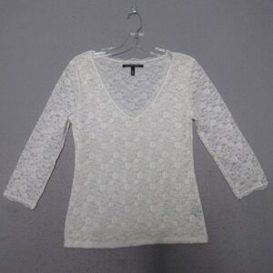 Victoria Secret Top XS‎ Lace Ivory Romantic Coquette Y2K Nylon 3/4 Sleeve Fairy